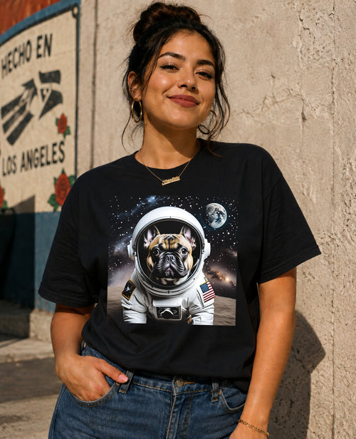 Astro Frenchie T-Shirt shown on female model