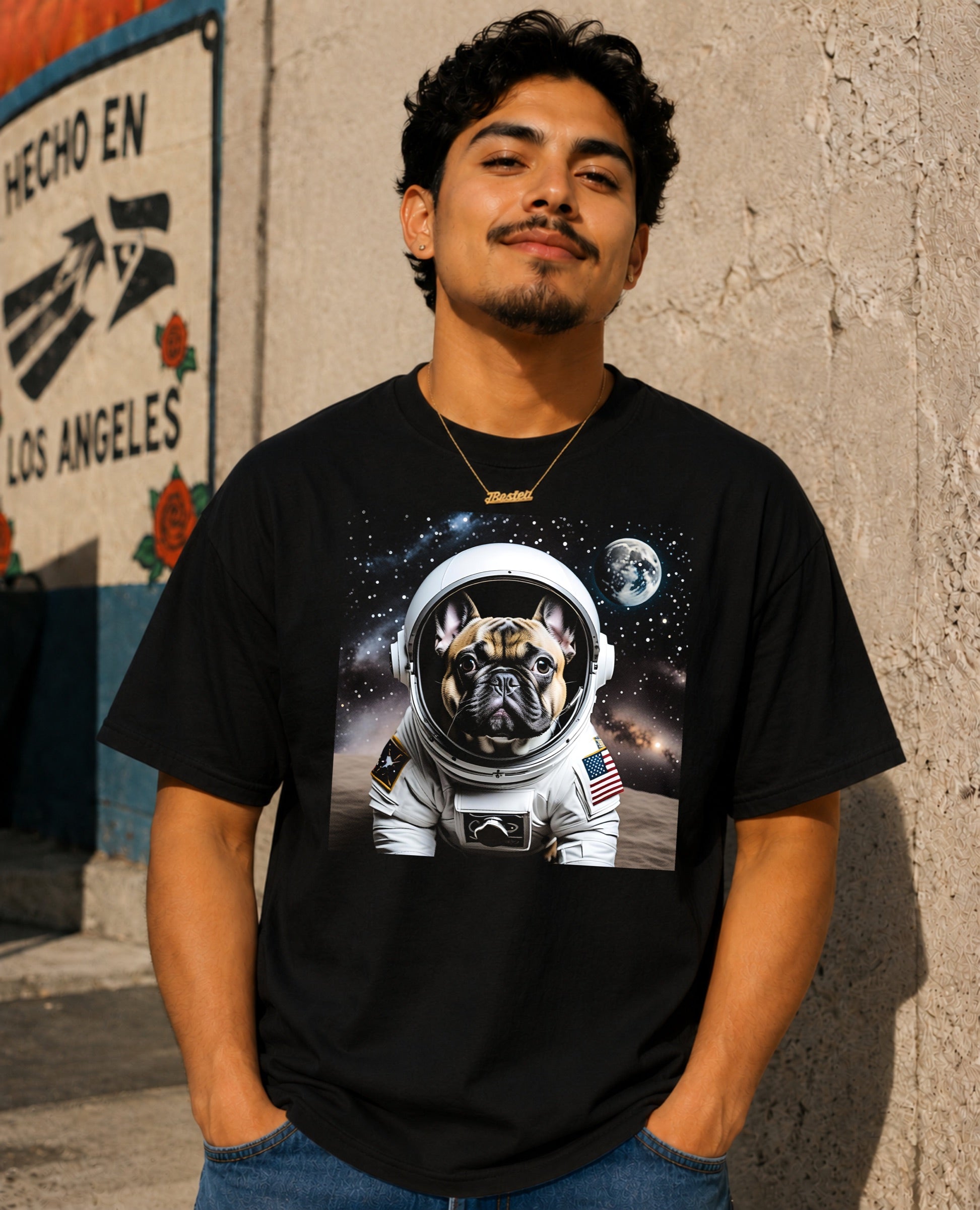 Astro Frenchie T-Shirt shown on male model