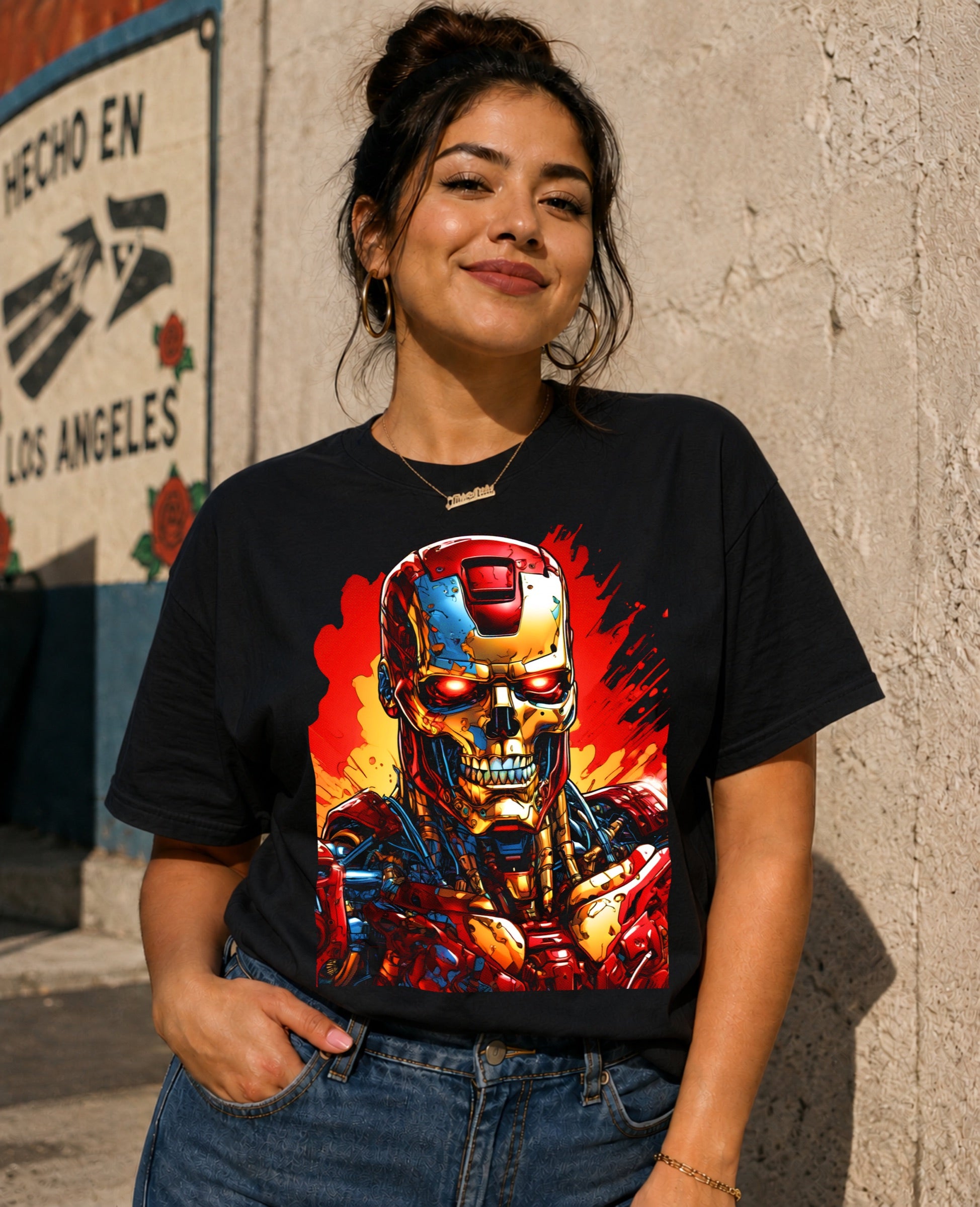 Ironator T-Shirt shown on female model